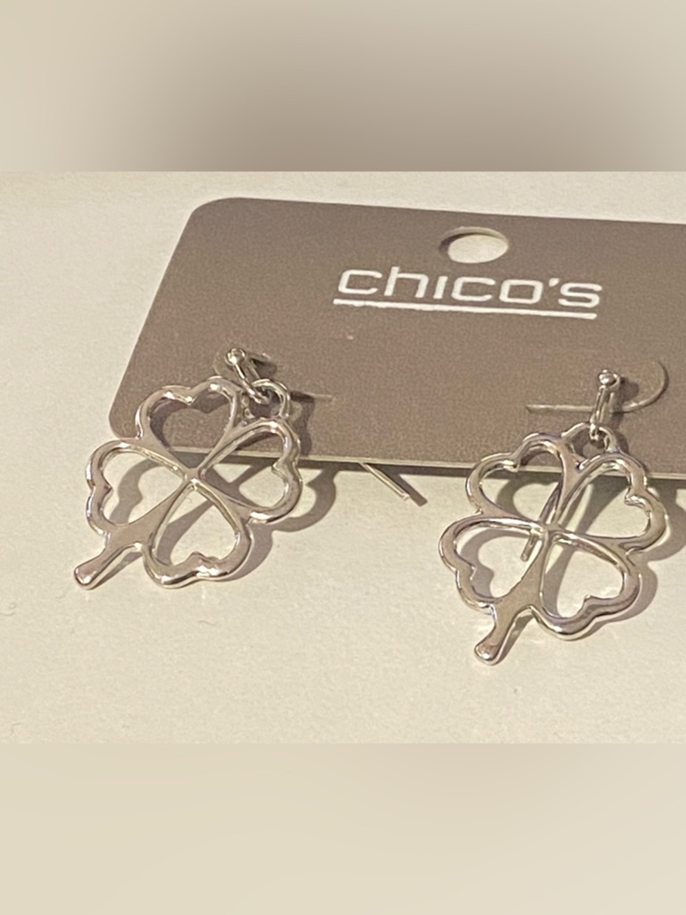 Chicos silver tone 4 leaf clover earrings New